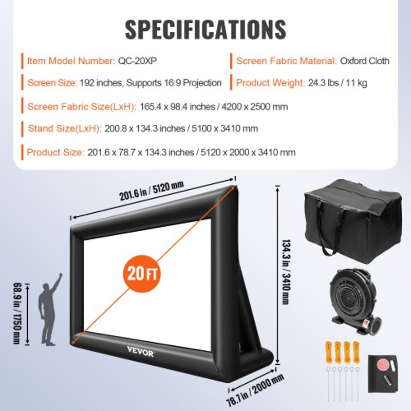 20FT Inflatable Movie Screen Giant 240 Outdoor Projection Screen With Builtin 350W Air Blower Oxfor 7