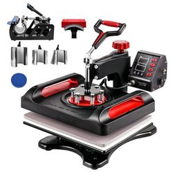 8-in-1 heat press machine 12"x15", dual-tube sublimation press with 360° swing away for t-shirts, caps & mugs