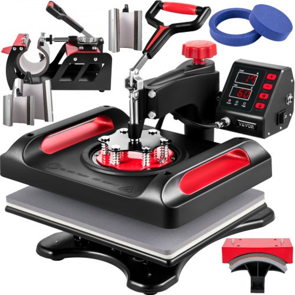 8-in-1 Heat Press Machine 12"x15", Dual-Tube Sublimation Press with 360° Swing Away for T-Shirts, Caps & Mugs