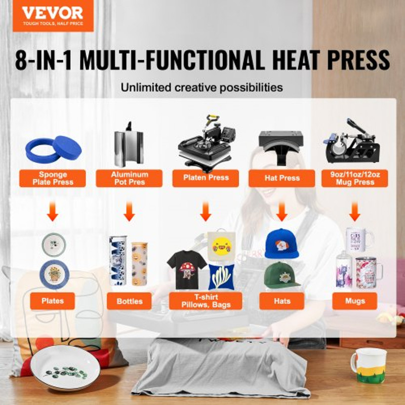 12x15 8in1 Heat Press Machine Digital Sublimation Printer With 360 SwingAway DualTube Heating 2