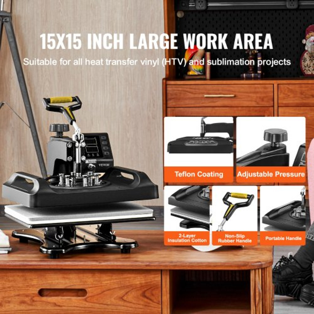 800W Sublimation Machine 360 Rotation SwingAway Heat Press With DualTube Heating For DIY TShirts Ca 5