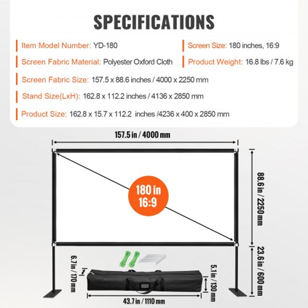 180Inch Portable Projector Screen With Stand 169 4K HD Outdoor Movie Screen Wide Viewing Angle 7