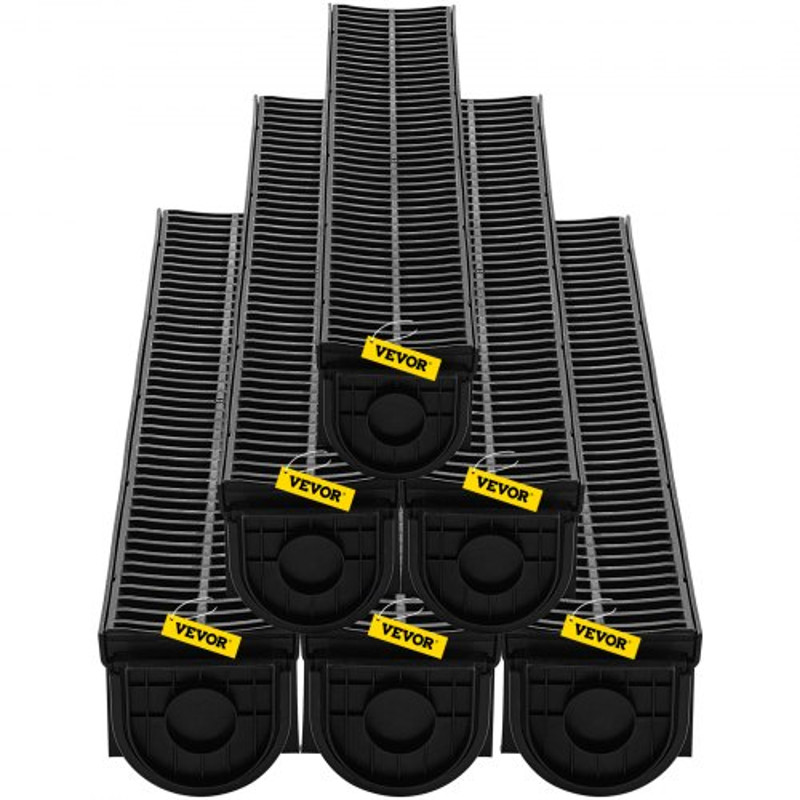 Channel Drain with Plastic Grate, HDPE Trench Drain System for Garden, Driveway, Garage, or Patio, Plastic Floor Drain