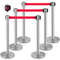 Crowd Control Stanchion, Retractable Barrier with Red Belt & Rubber Base for Event and Venue Queuing