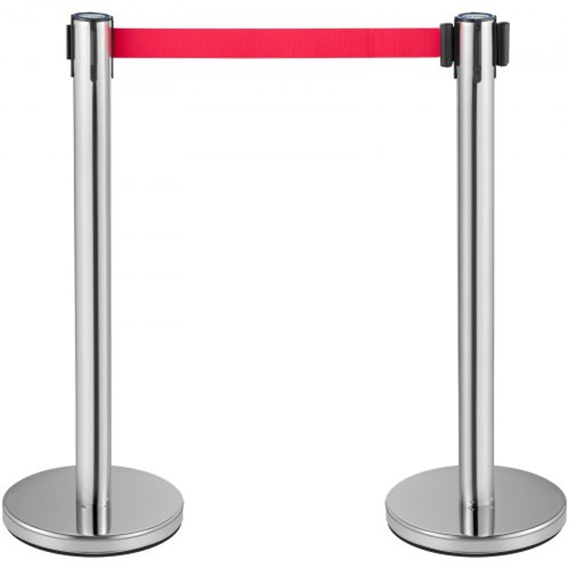Crowd Control Stanchion, Retractable Barrier with Red Belt & Rubber Base for Event and Venue Queuing