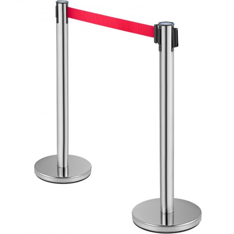 Crowd Control Stanchion, Retractable Barrier with Red Belt & Rubber Base for Event and Venue Queuing