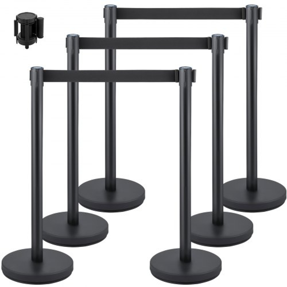 Crowd Control Stanchion Set, Retractable Black Belts & Stable Weighted Bases, Durable Queue Barrier System