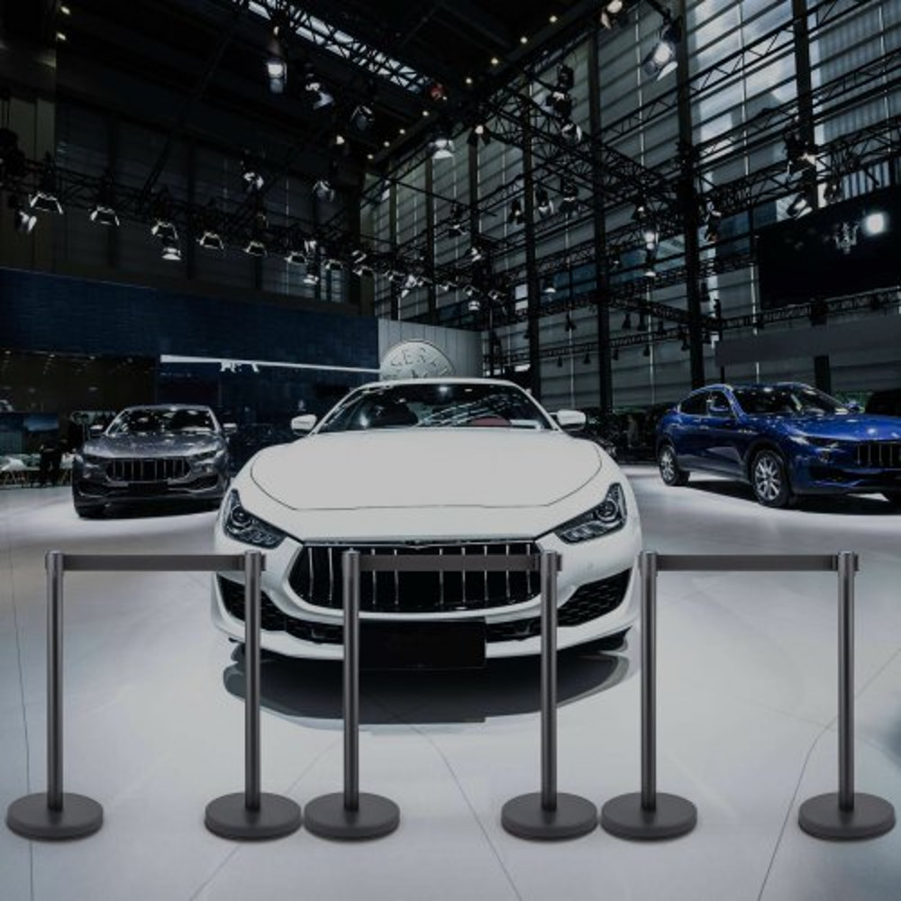 Crowd Control Stanchion Set, Retractable Black Belts & Stable Weighted Bases, Durable Queue Barrier System