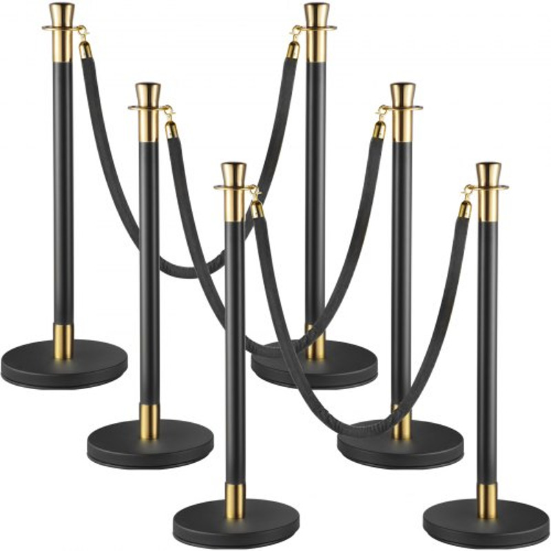 Crowd Control Stanchion Set, Black Velvet Rope Barrier with Rope, Heavy-Duty Crowd Control Posts with Sturdy Concrete