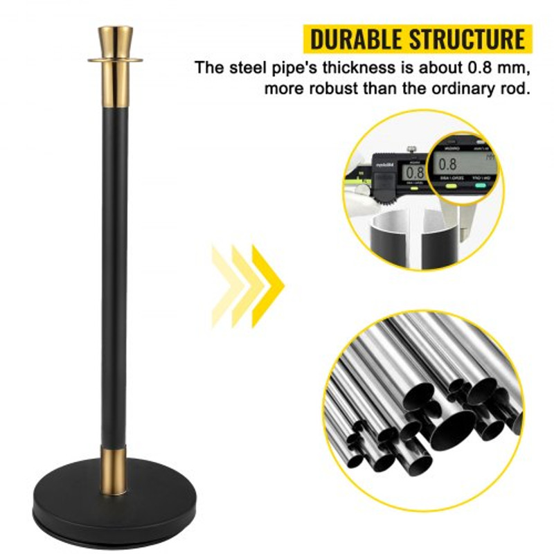 Crowd Control Stanchion Set, Black Velvet Rope Barrier with Rope, Heavy-Duty Crowd Control Posts with Sturdy Concrete