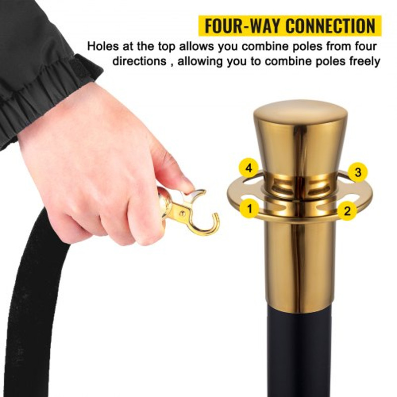 Crowd Control Stanchion Set, Black Velvet Rope Barrier with Rope, Heavy-Duty Crowd Control Posts with Sturdy Concrete