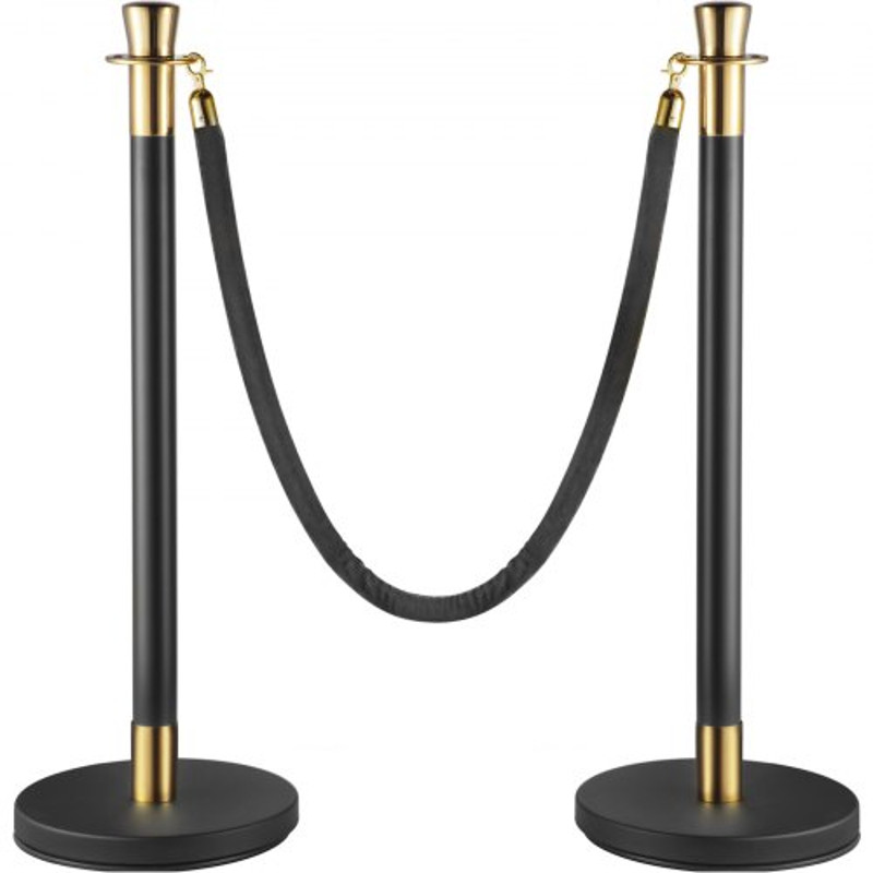 Crowd Control Stanchion Set, Black Velvet Rope Barrier with Rope, Heavy-Duty Crowd Control Posts with Sturdy Concrete
