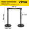 Crowd Control Stanchion Set, Black Queue Barrier with Retractable Belts & Heavy-Duty Base for Events, Airports, Theaters