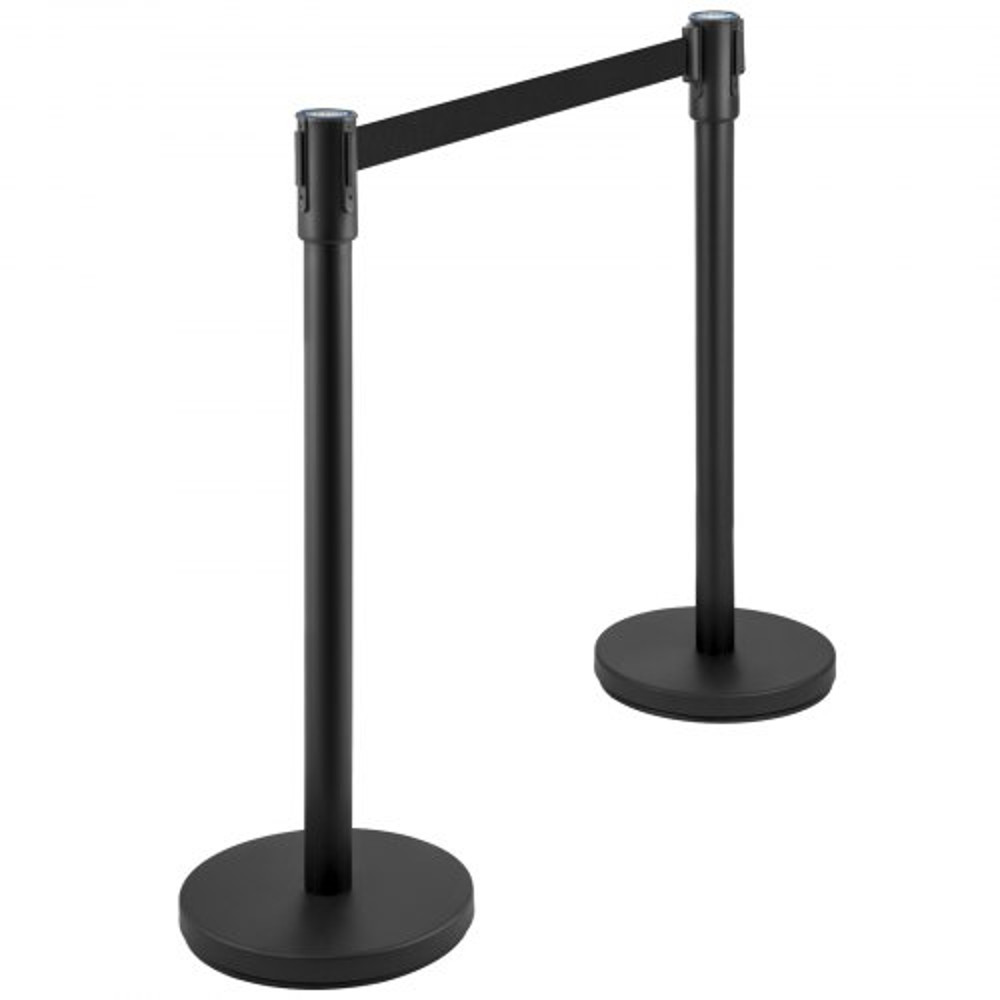 Crowd Control Stanchion Set, Black Queue Barrier with Retractable Belts & Heavy-Duty Base for Events, Airports, Theaters