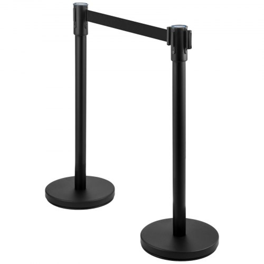 Crowd Control Stanchion Set, Black Queue Barrier with Retractable Belts & Heavy-Duty Base for Events, Airports, Theaters