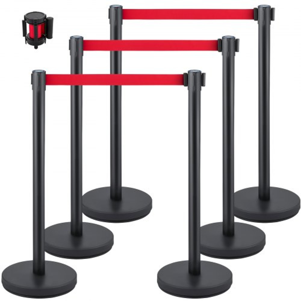 Stanchion Set With 66 Ft Retractable Belt 6Piece Crowd Control Barrier W Rubber Base HeavyDuty Ste 1