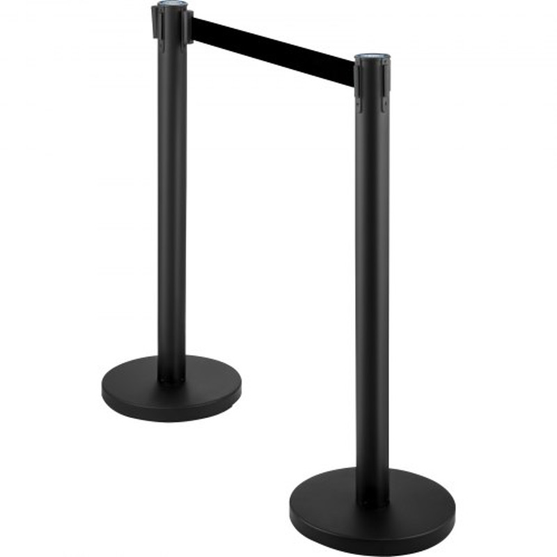 Black Crowd Control Stanchion Set 4Piece W66 Ft Retractable Belts ConcreteFilled Base For Easy Conn 9