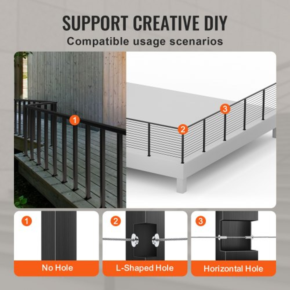 Stainless Steel Deck Railing Post 36 Holeless DIY Cable Railing Kit With Mount Bracket Brushed Bla 5
