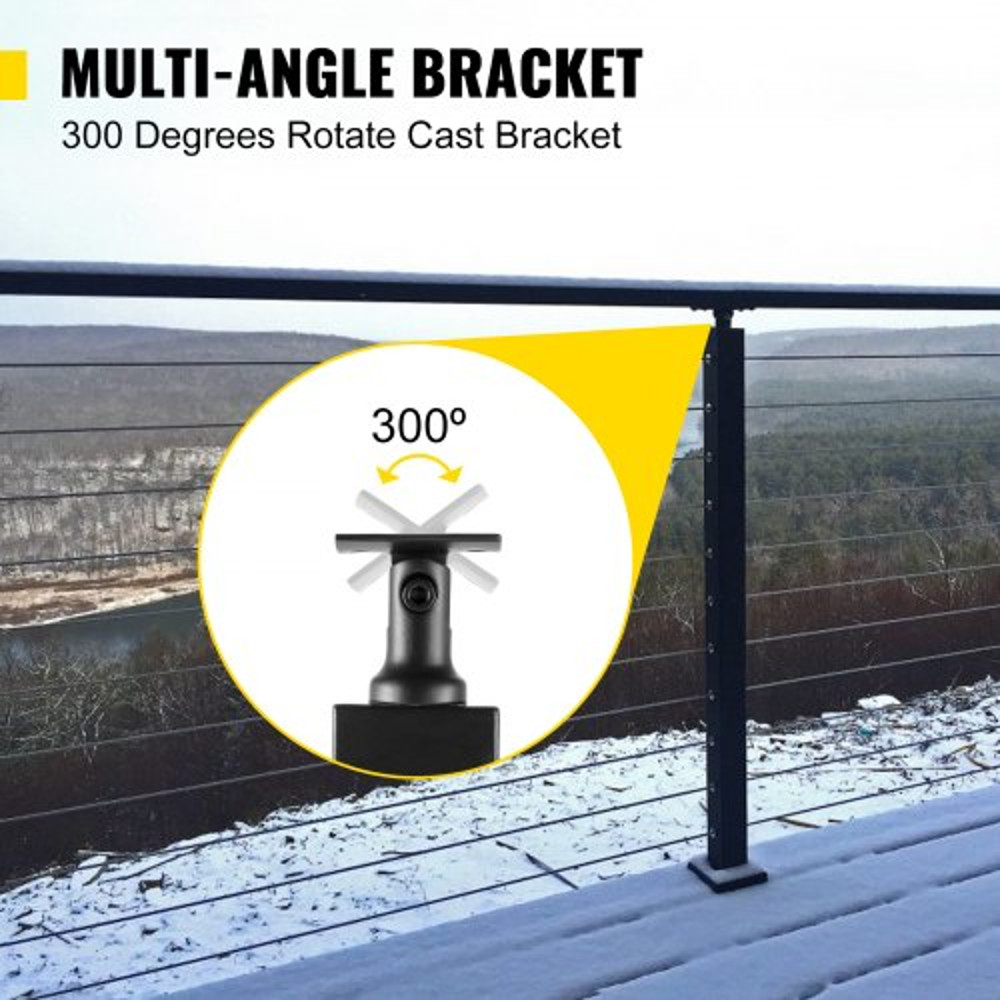 42" Stainless Steel Cable Handrail Post, Holeless Deck Railing with Mount Brackets | Brushed Black Finish