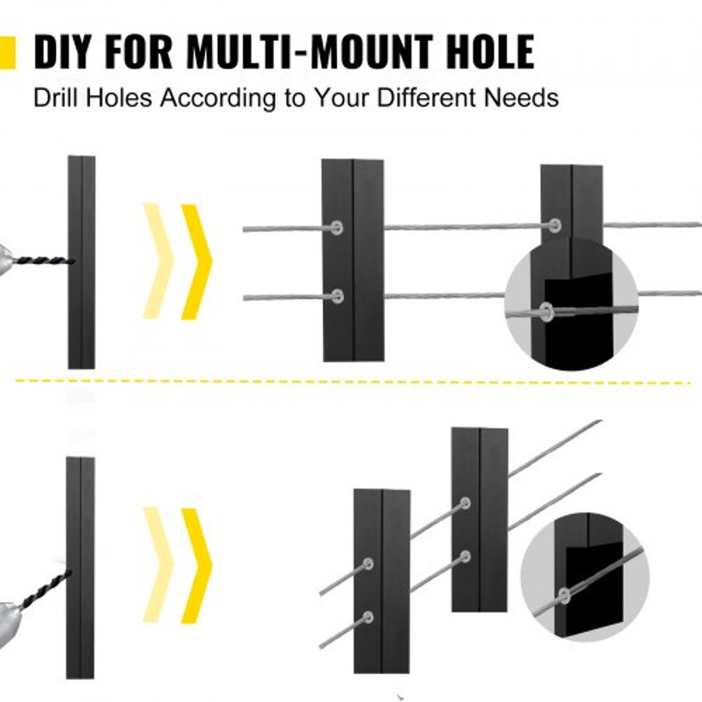 42" Stainless Steel Cable Handrail Post, Holeless Deck Railing with Mount Brackets | Brushed Black Finish