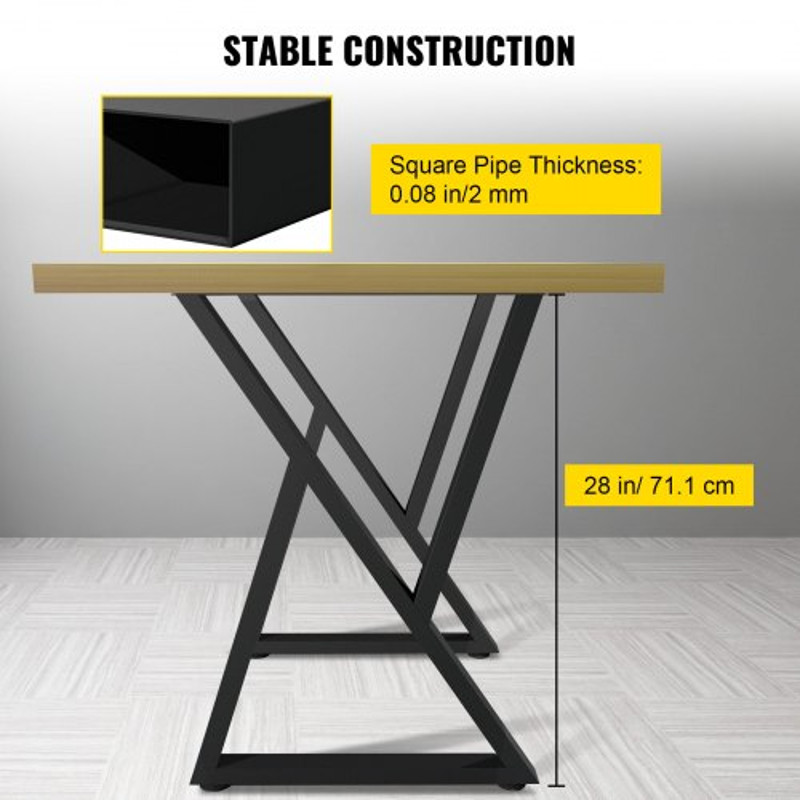 Heavy Duty Metal Table Legs, Z Shape Desk Legs Set, Matte Finish Wrought Iron for DIY Dining Table, Bench, Office