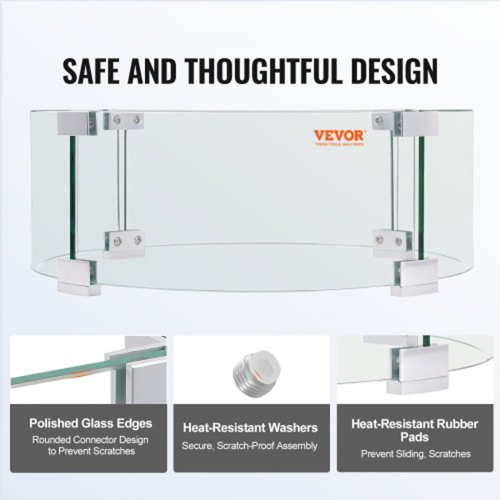 Fire Pit Wind Guard, Tempered Glass Flame Shield with Aluminum Feet for Outdoor Gas & Propane Fire Tables