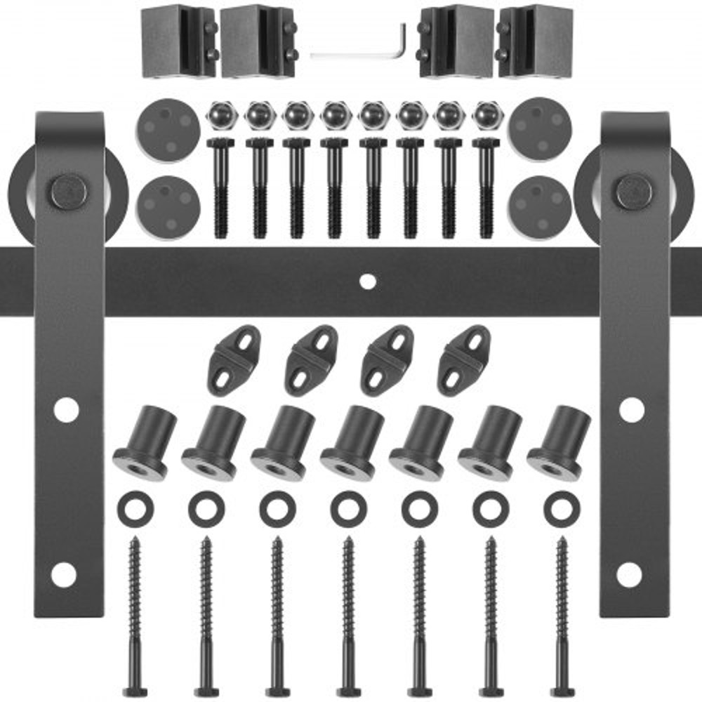 Heavy-Duty Sliding Barn Door Hardware Kit for Double Doors, Carbon Steel Track, 330LBS Load Capacity