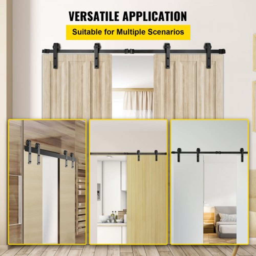 Heavy-Duty Sliding Barn Door Hardware Kit for Double Doors, Carbon Steel Track, 330LBS Load Capacity