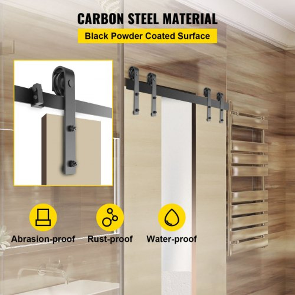 Heavy-Duty Sliding Barn Door Hardware Kit for Double Doors, Carbon Steel Track, 330LBS Load Capacity