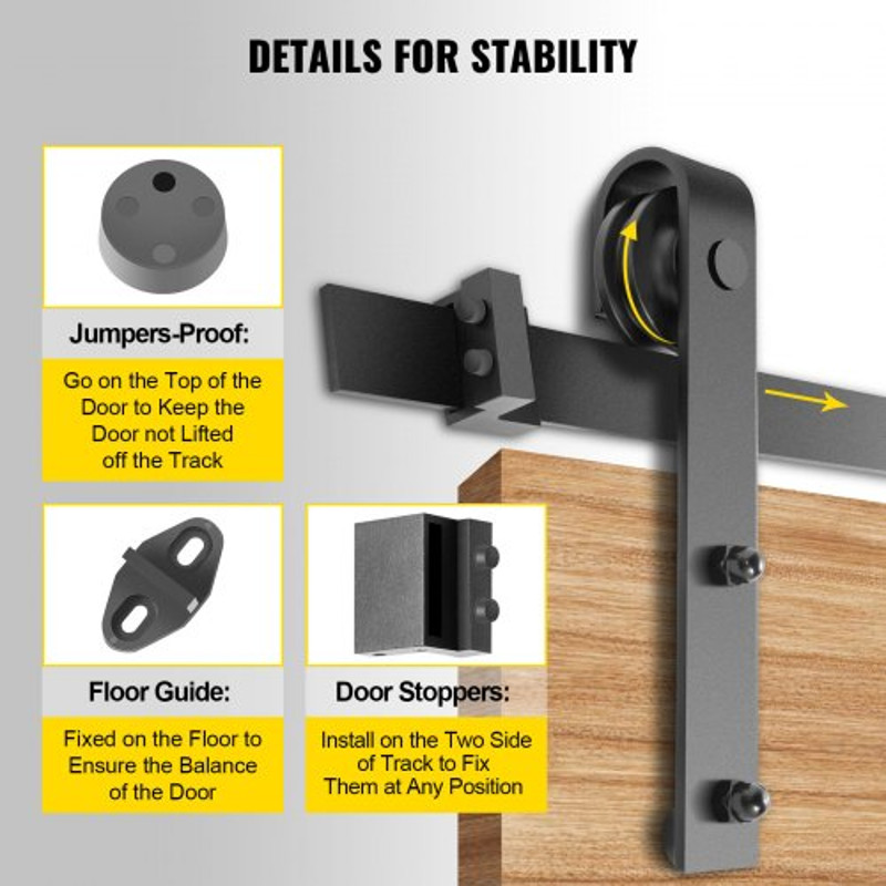 Heavy-Duty Sliding Barn Door Hardware Kit for Double Doors, Carbon Steel Track, 330LBS Load Capacity