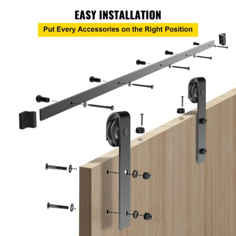 Heavy-Duty Sliding Barn Door Hardware Kit for Double Doors, Carbon Steel Track, 330LBS Load Capacity