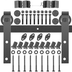 sliding barn door hardware kit, heavy-duty 330lbs double barn door kit with carbon steel track thick & wide doors