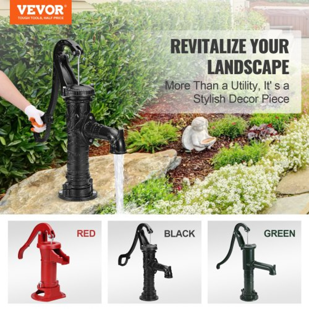 Hand Water Pump, Cast Iron Pitcher Pump w/Handle for Yard, Garden, Ponds, Old Fashion Well Pump with Pre-set Holes