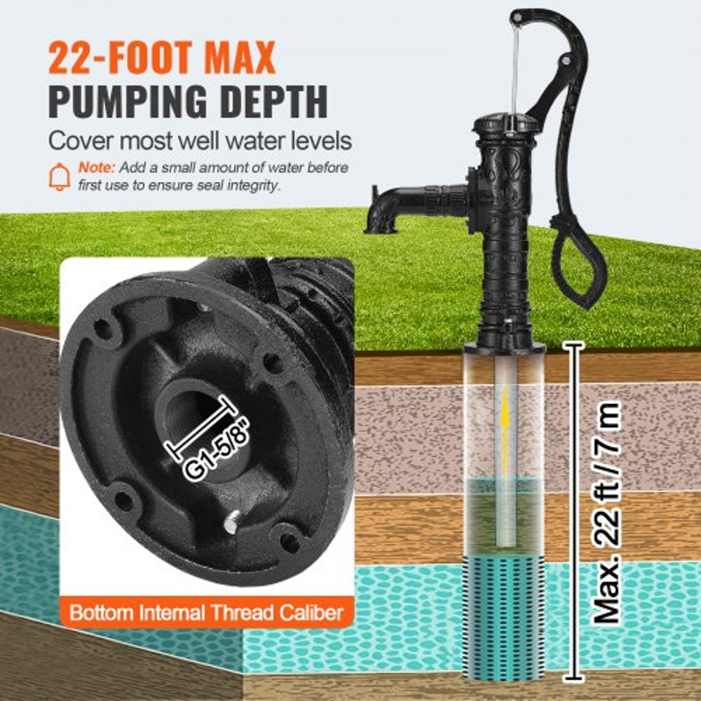 Hand Water Pump, Cast Iron Pitcher Pump w/Handle for Yard, Garden, Ponds, Old Fashion Well Pump with Pre-set Holes