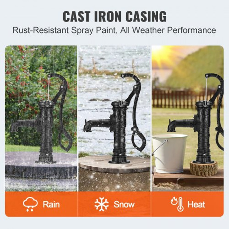 Hand Water Pump, Cast Iron Pitcher Pump w/Handle for Yard, Garden, Ponds, Old Fashion Well Pump with Pre-set Holes