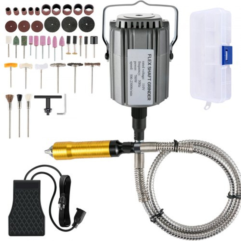 Flex Shaft Rotary Grinder Tool Kit, Hanging Grinding Machine with Jaw Chuck, Foot Pedal & Accessories
