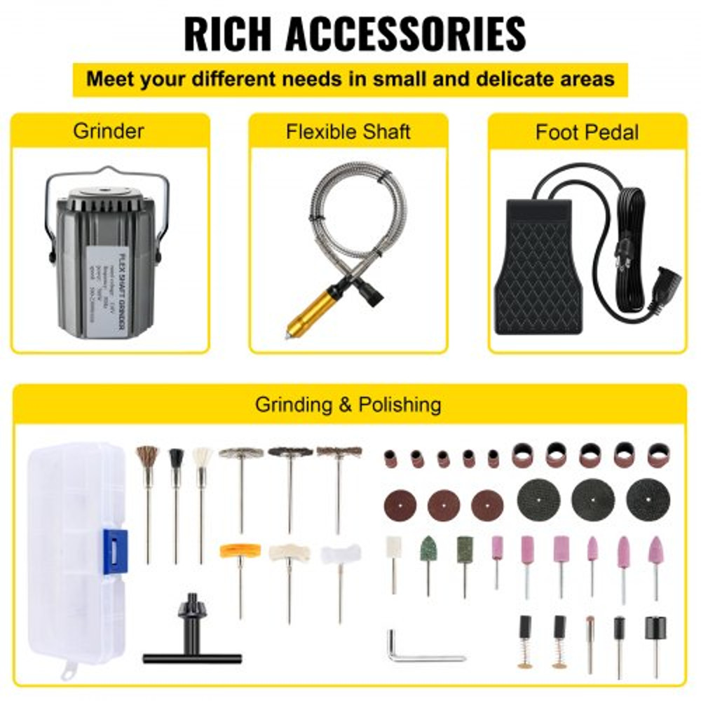 Flex Shaft Rotary Grinder Tool Kit, Hanging Grinding Machine with Jaw Chuck, Foot Pedal & Accessories