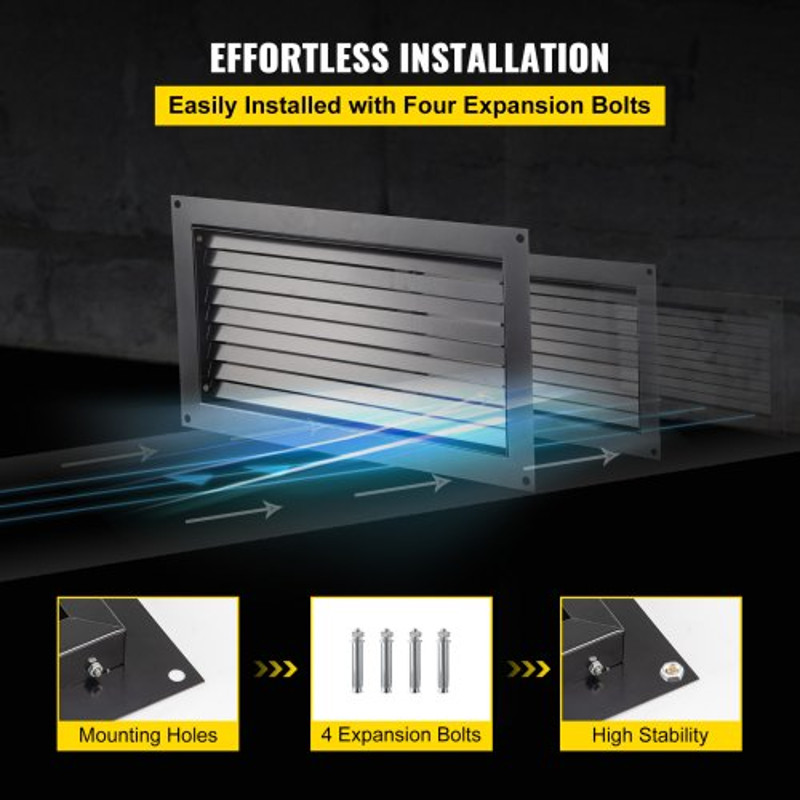 Foundation Flood Vent, Wall Mounted Black Steel Flood Vent for Garages, Crawlspaces & Full Height Enclosures