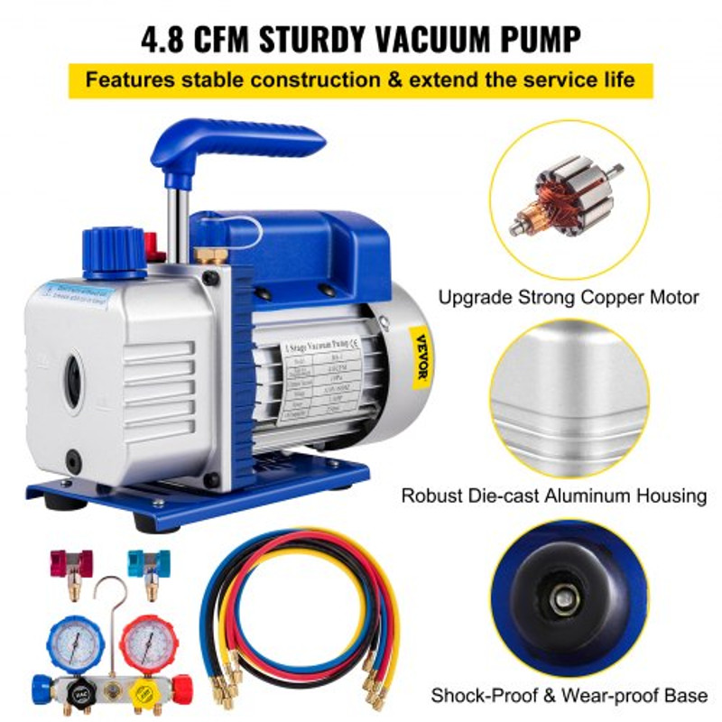 Vacuum Pump HP Single Stage HVAC AC Refrigeration Kit With Manifold Gauge Set For AC Systems PA Ult 3
