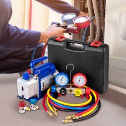 vacuum pump hp single stage hvac a/c refrigeration kit with manifold gauge set for ac systems, pa ultimate vacuum