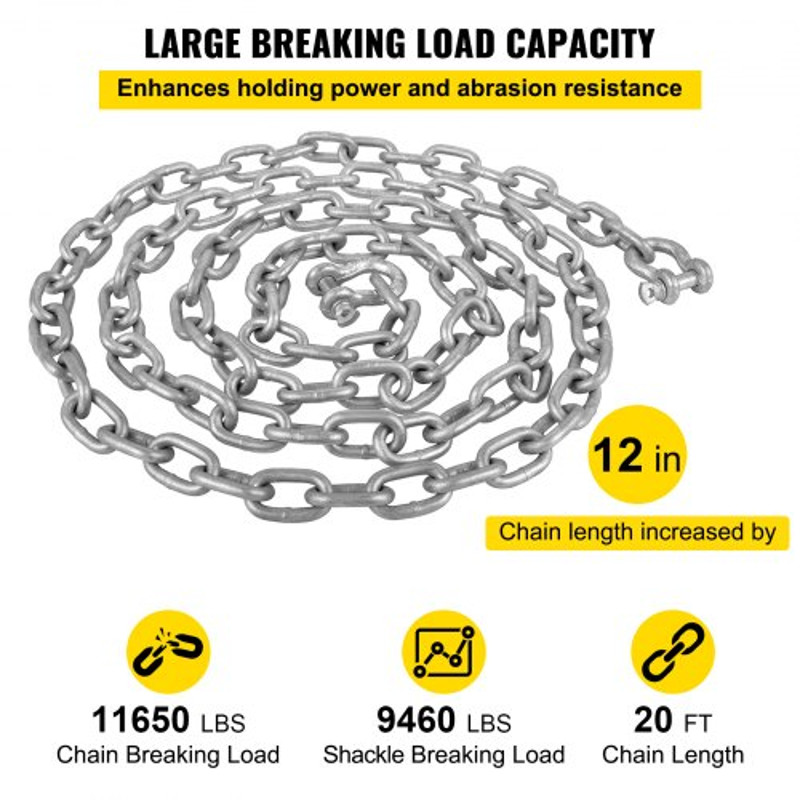 HeavyDuty 38 Galvanized Anchor Chain For Boats 11650lbs Lead Chain 9460lbs Shackle Break Load 3