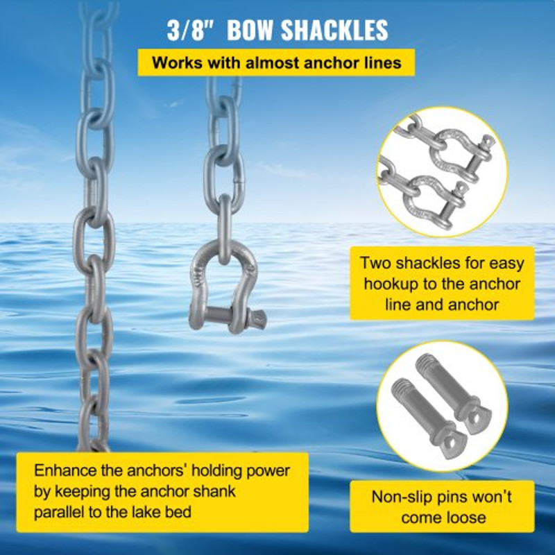 HeavyDuty 38 Galvanized Anchor Chain For Boats 11650lbs Lead Chain 9460lbs Shackle Break Load 5
