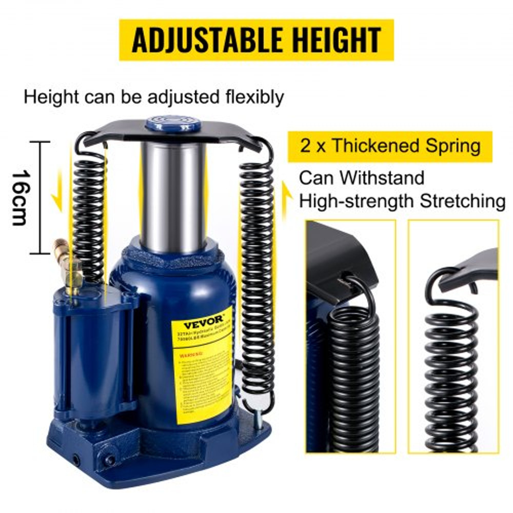 Heavy Duty 32-Ton Bottle Jack, Pneumatic & Manual Dual Operation for Auto, Truck & RV Lifting (70550 lbs Capacity)