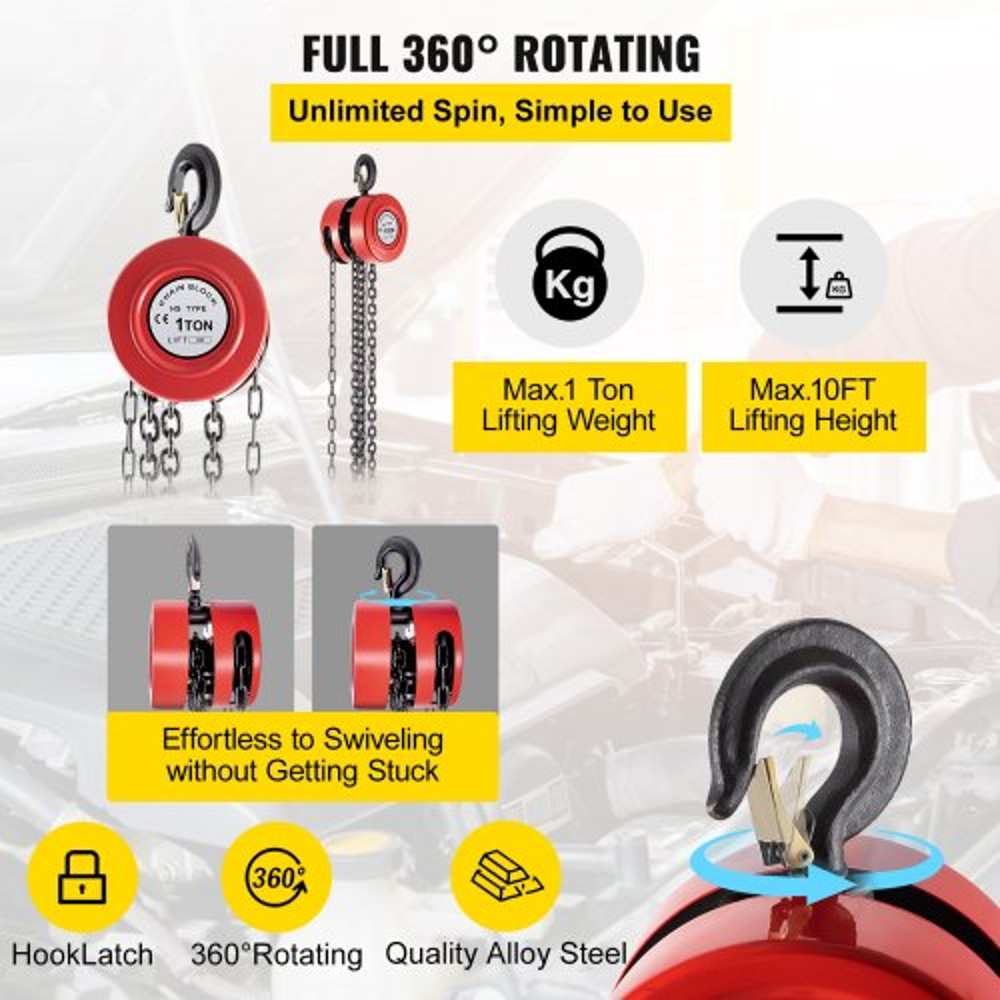 2200 Lbs1 Ton Capacity Chain Block 10ft3m Lift Manual Hand Chain Hoist W IndustrialGrade Steel Cons 3