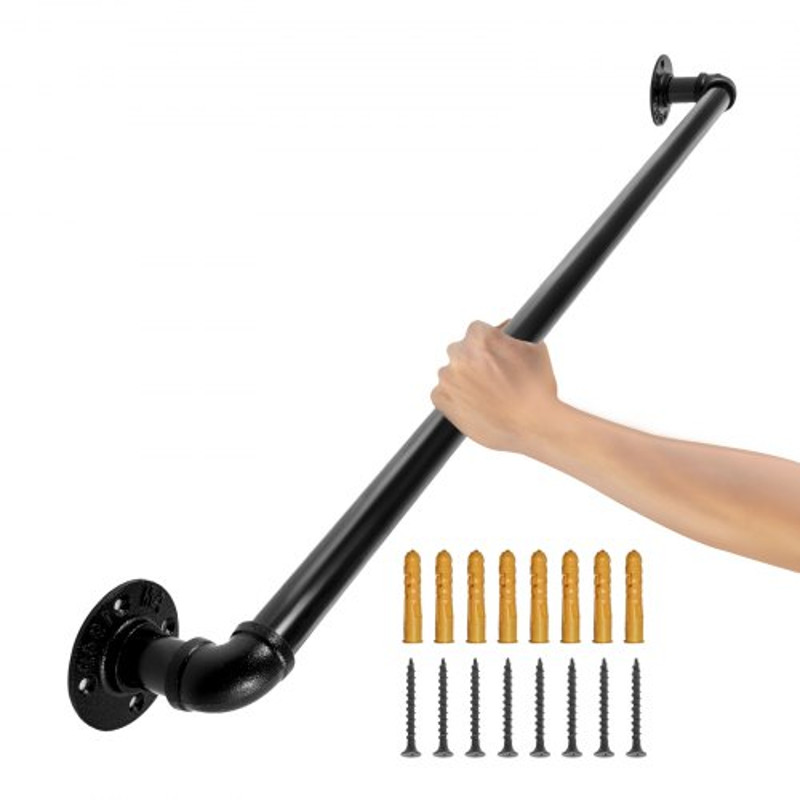 Round Corner Wall Handrailings HeavyDuty 440LBS Carbon Steel Pipe Handrail For Secure Stair Support 0