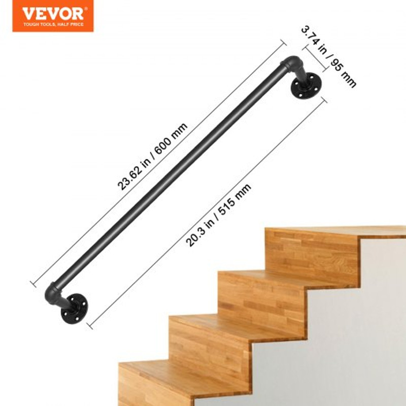 Round Corner Wall Handrailings HeavyDuty 440LBS Carbon Steel Pipe Handrail For Secure Stair Support 6