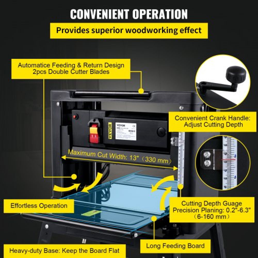 13 Thickness Planer 1800W 8000RPM Benchtop Planer W Iron Stand Dust Exhaust 6mmin Planing Speed F 4