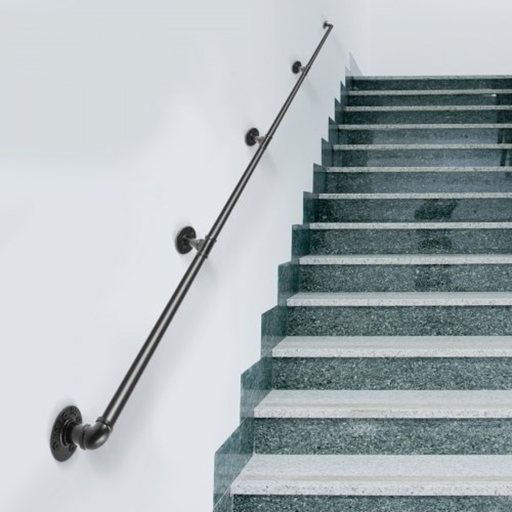 Industrial Pipe Stair Handrail, Heavy-Duty 440LBS Wall Mount Carbon Steel Staircase Handrail for Indoor & Outdoor