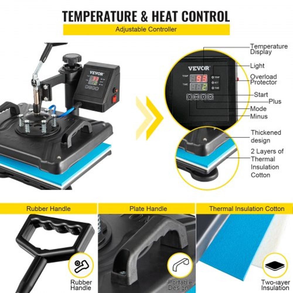 360 Swing Away Heat Press Machine 12x15 6in1 For TShirts Hats Mugs Plates 1050W Digital Sublimati 2