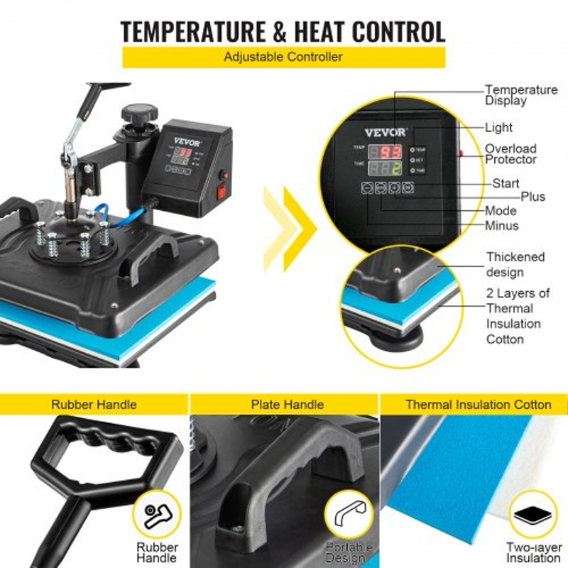 360 Swing Away Heat Press Machine 12x15 6in1 For TShirts Hats Mugs Plates 1050W Digital Sublimati 2